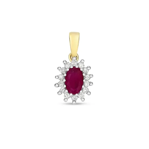 Diamond Cluster 6X4 Oval Ruby Pendant 9ct Gold
